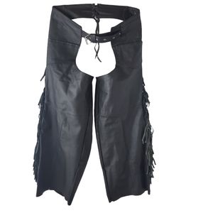 Vintage Leather Pants Chaps Riding Gear w/Fringe Side Zipper Size XL